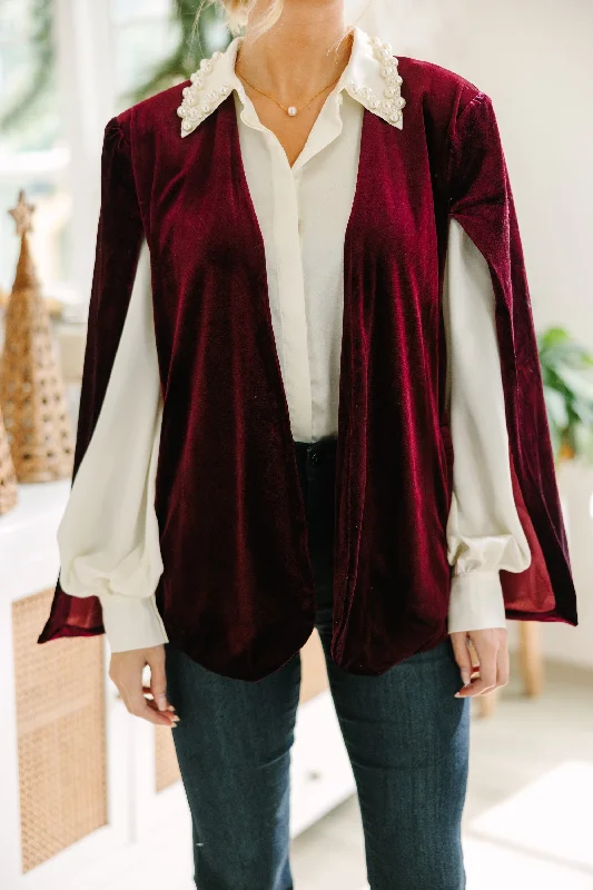 Bold Energy Burgundy Red Velvet Cape Jacket