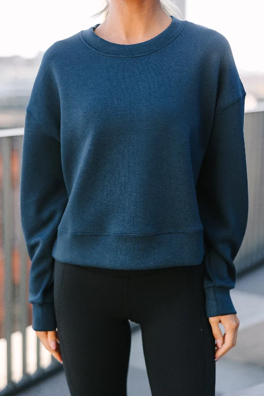 On The Move Teal Blue Cropped Pullover