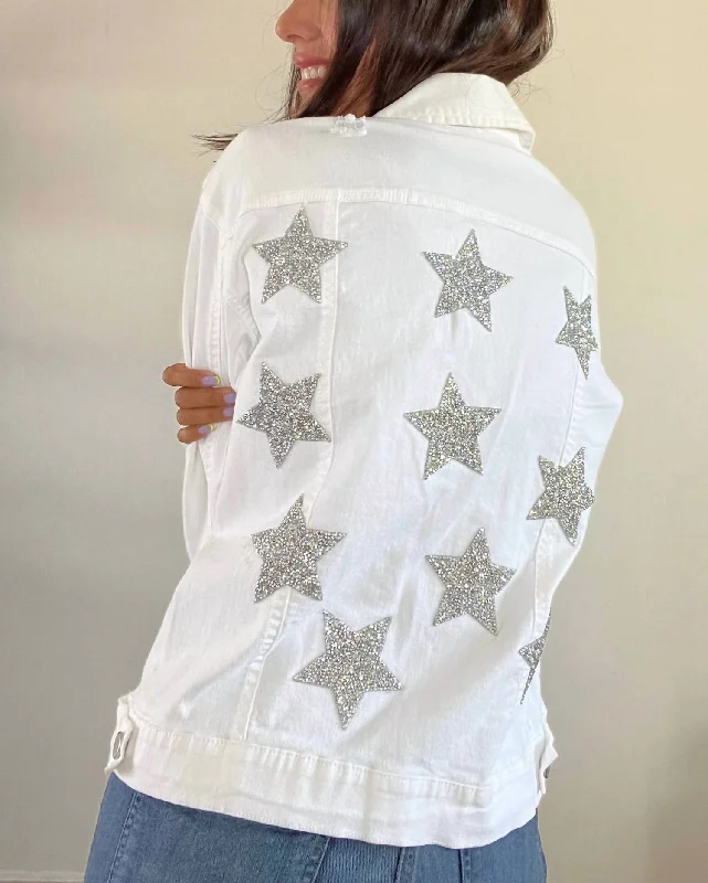 Oversized Crystal Star Jean Jacket In White