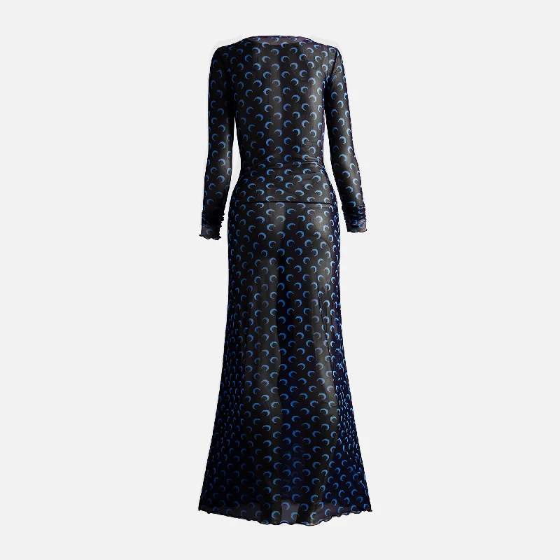 Marine Serre Moon Printed Mesh Panelled Dress - Navy