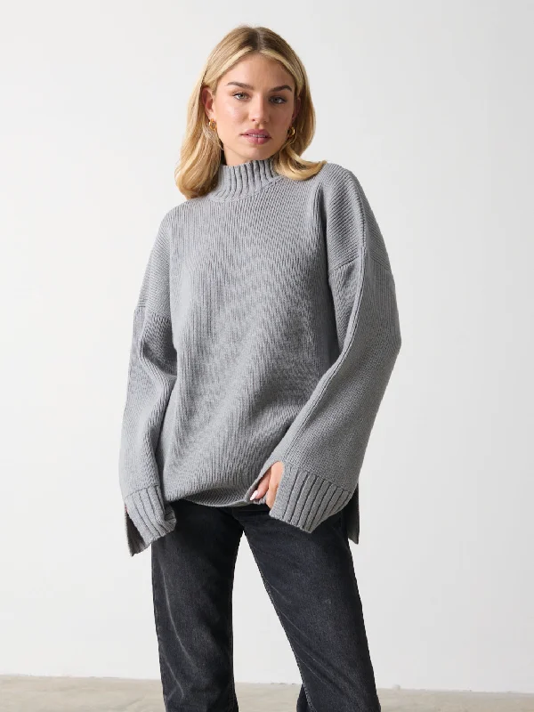 Amory Grown Neck Knit Jumper - Grey