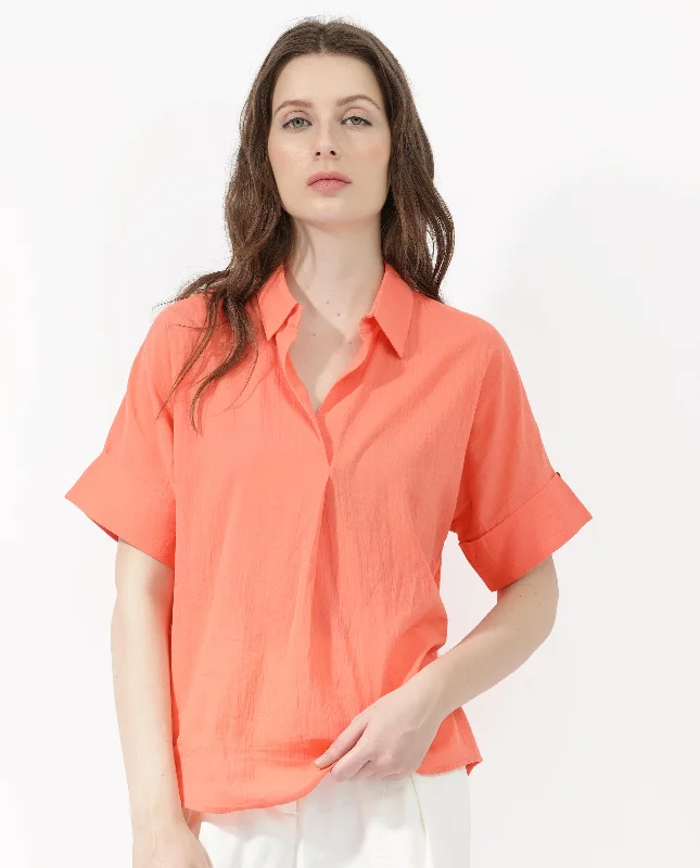 Rareism Womens Azzure Orange Top Short Sleeve Solid