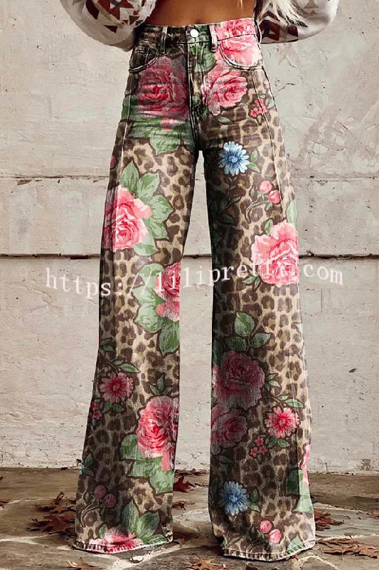 Beautiful Unique Print Button Pocket Wide Leg Pants