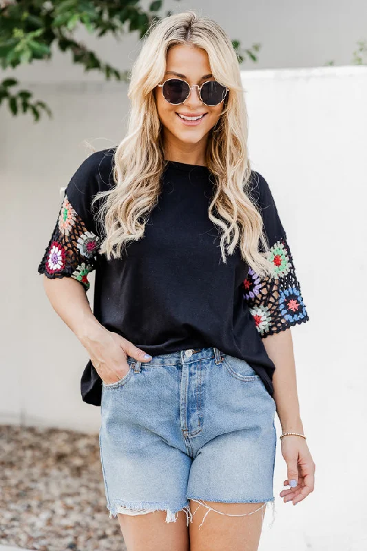 Better And Best Black Crochet Sleeve Tee FINAL SALE