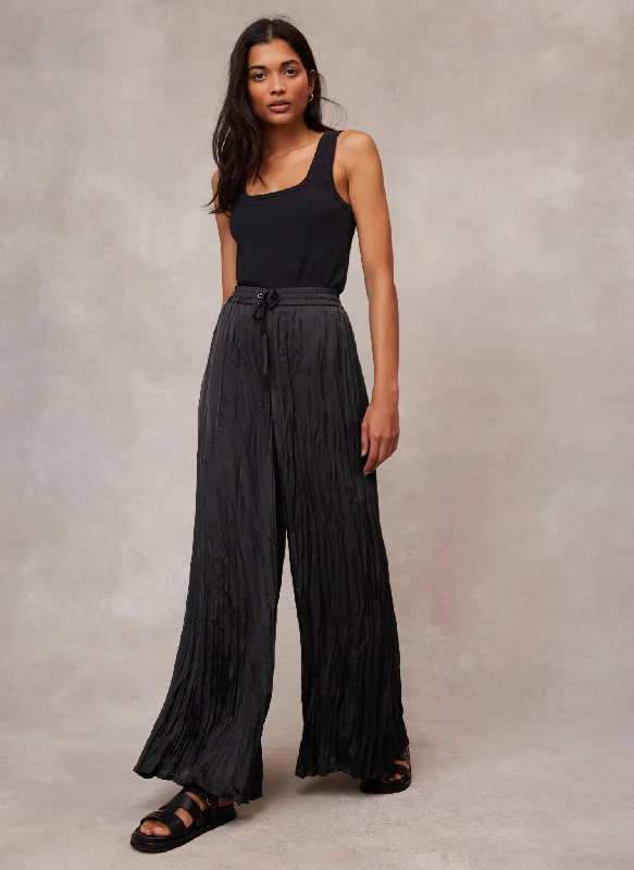 Black Crinkle Wide Leg Trousers