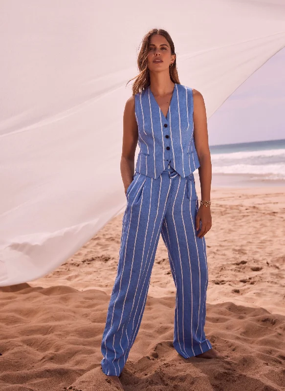 Blue Striped Linen Trousers