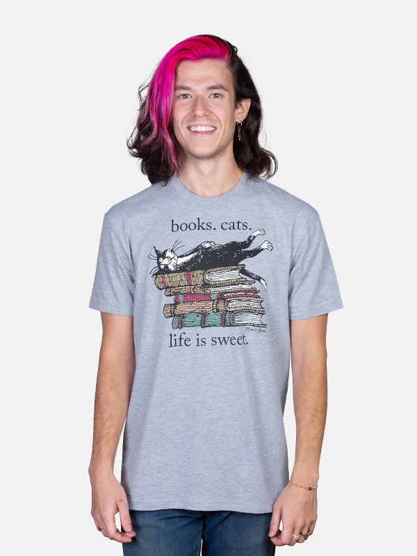 books-cats-life-is-sweet-unisex-t-shirt