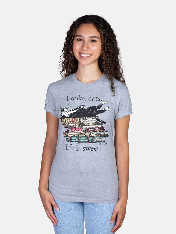 books-cats-life-is-sweet-unisex-t-shirt