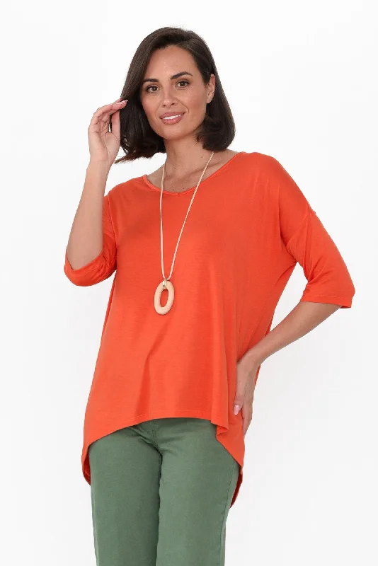 Brielle Orange Bamboo V Neck Top