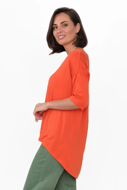 brielle-orange-bamboo-v-neck-top