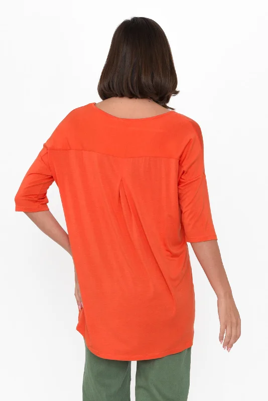 brielle-orange-bamboo-v-neck-top