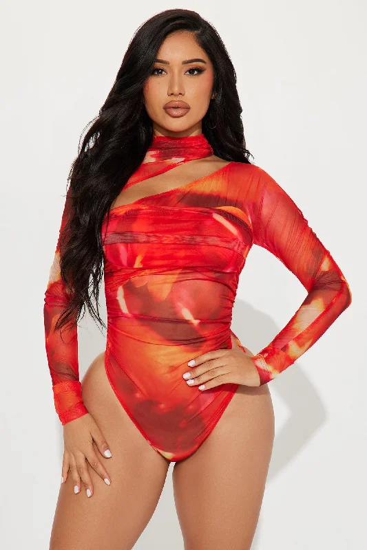 Cabo Sunsets Mesh Bodysuit - Red/combo