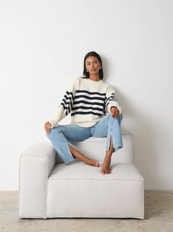 Camille Oversized Striped Borg Jumper - Cream