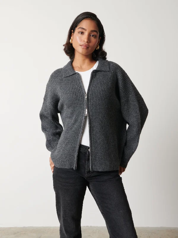 Carla Zipped Knit Jumper - Charcoal