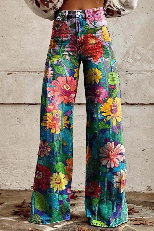 casual-floral-print-button-pocket-wide-leg-pants