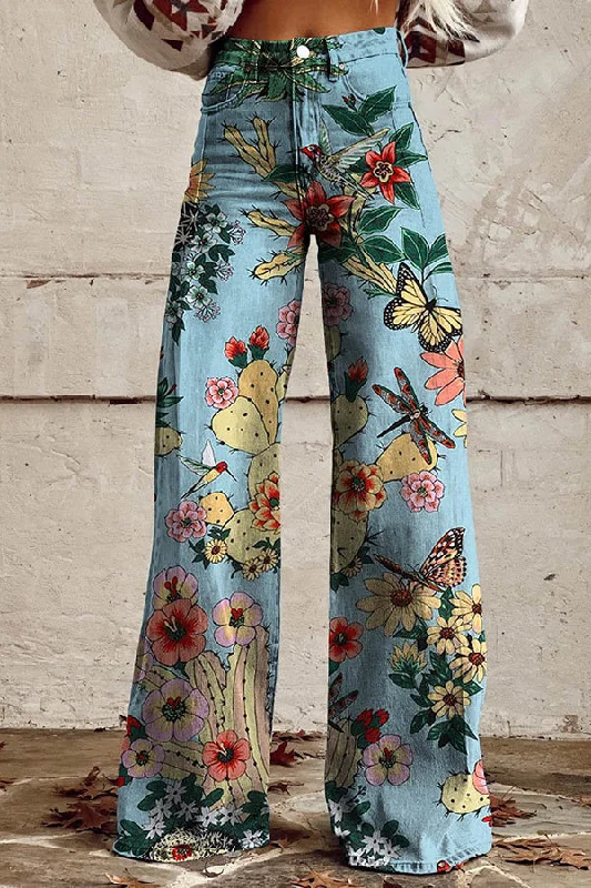 casual-floral-print-button-pocket-wide-leg-pants