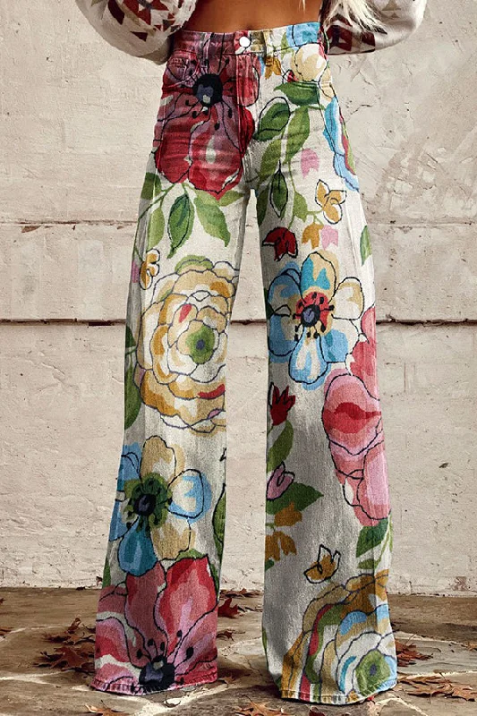 casual-floral-print-button-pocket-wide-leg-pants