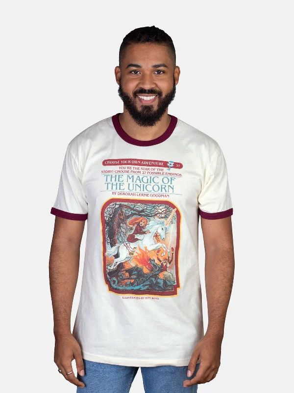 choose-your-own-adventure-the-magic-of-the-unicorn-unisex-ringer-t-shirt