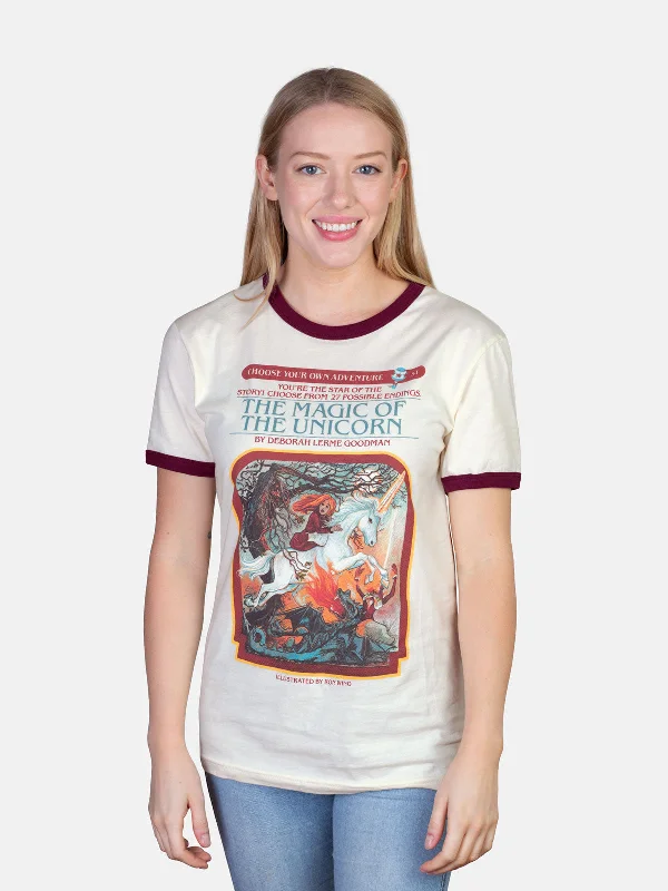 choose-your-own-adventure-the-magic-of-the-unicorn-unisex-ringer-t-shirt