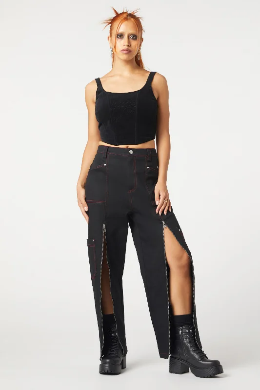 Contrast Stitch Zipper Pant