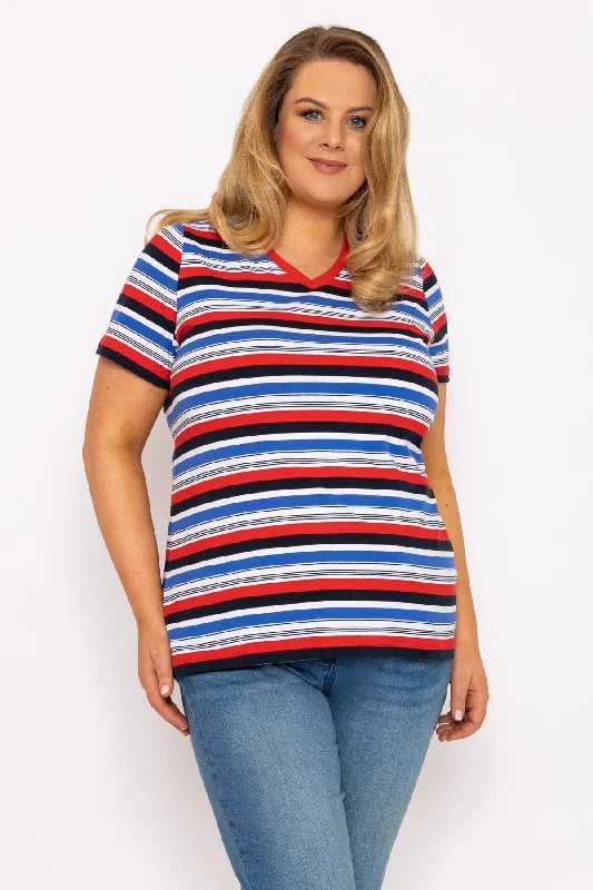 Striped Short Sleeve Top in Multi Print