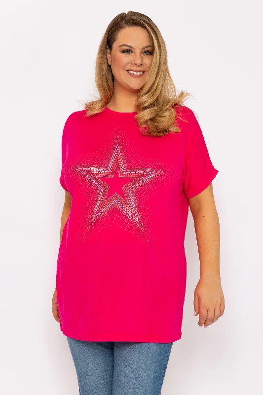 Curve - Diamante Star Oversized Top in Pink