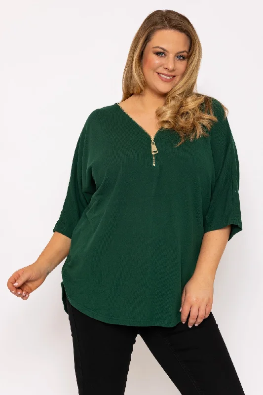 Curve - Plain Zip Front Top in Green