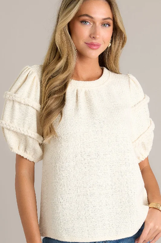 Eternal Favorite Ivory Tweed Puff Sleeve Top