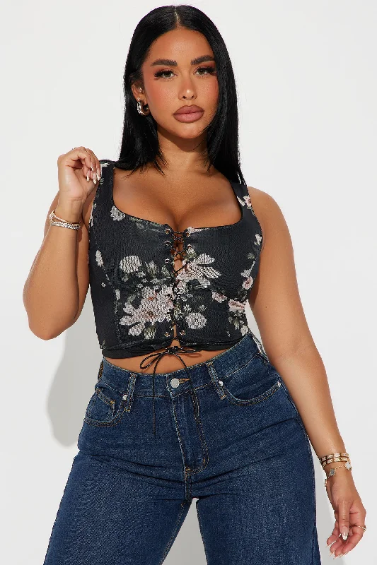 Francesca Floral Corset Top - Black