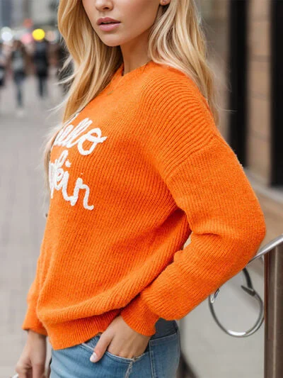 full-size-hello-pumpkin-dropped-shoulder-sweater