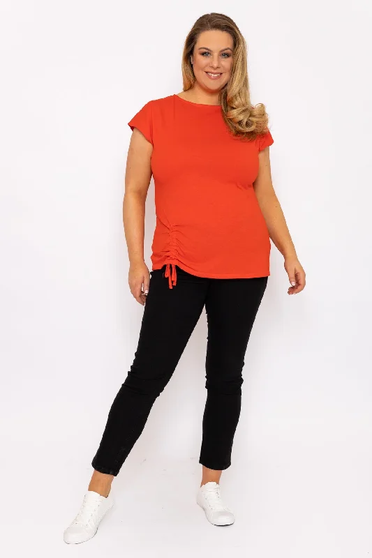 gathered-hem-short-sleeve-top-in-red