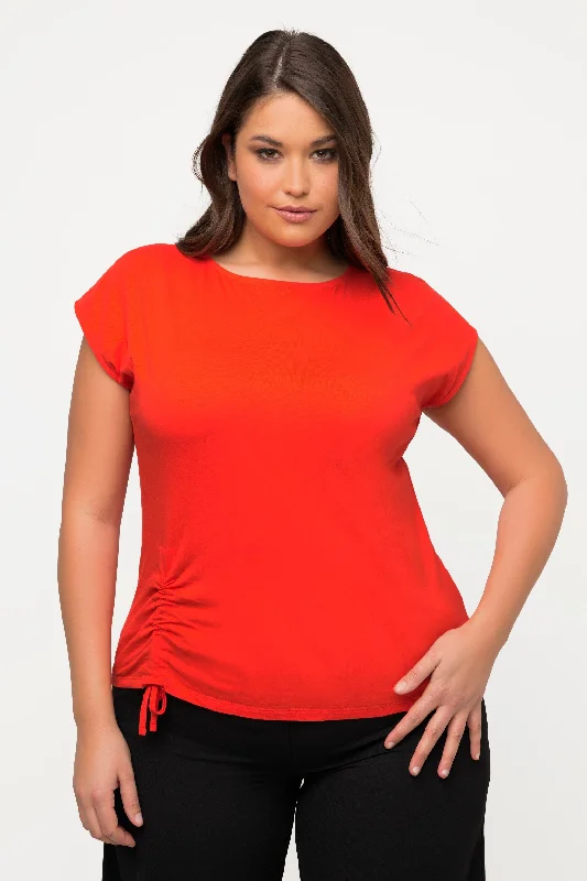 gathered-hem-short-sleeve-top-in-red