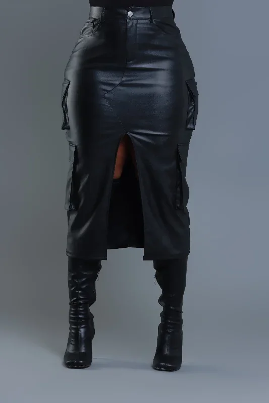 get-started-faux-leather-cargo-midi-skirt-black