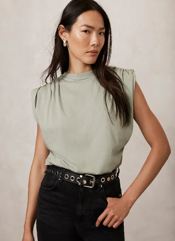 green-ruched-shoulder-t-shirt