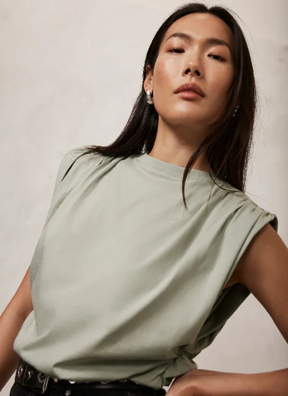 green-ruched-shoulder-t-shirt