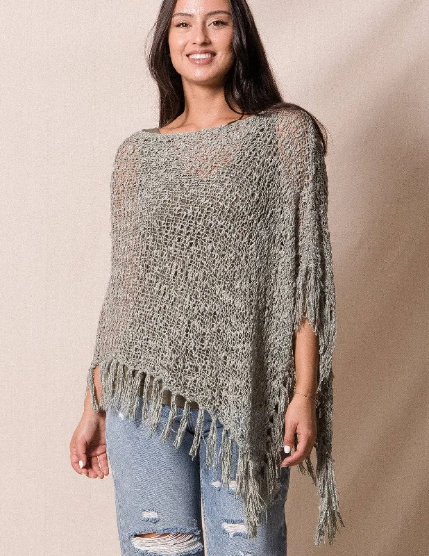 Handwoven Riva Knit Fringe Poncho