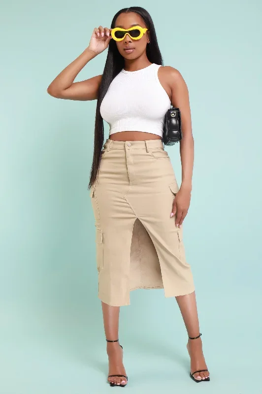 Hard Times Cargo Midi Skirt - Khaki