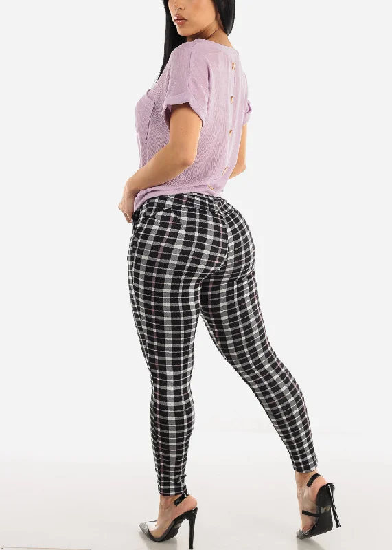 high-waist-butt-lift-black-plaid-skinny-pants-w-pockets-9trg142310blk