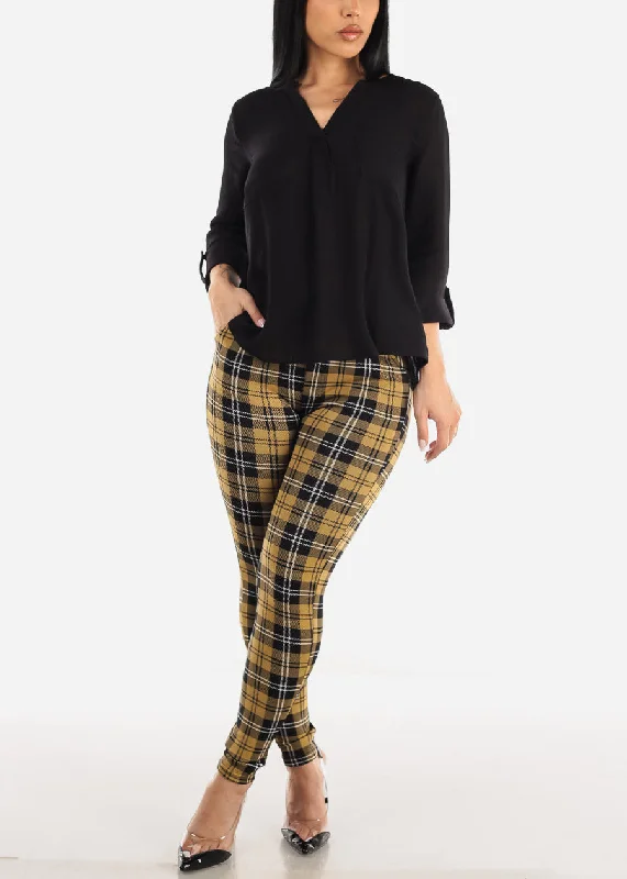 high-waist-butt-lift-mustard-plaid-skinny-pants-w-belt-20trg042327mu