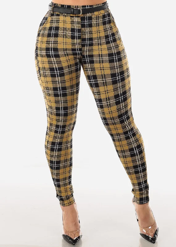 high-waist-butt-lift-mustard-plaid-skinny-pants-w-belt-20trg042327mu