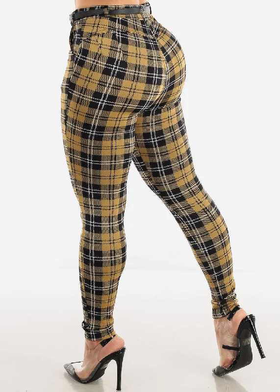 high-waist-butt-lift-mustard-plaid-skinny-pants-w-belt-20trg042327mu