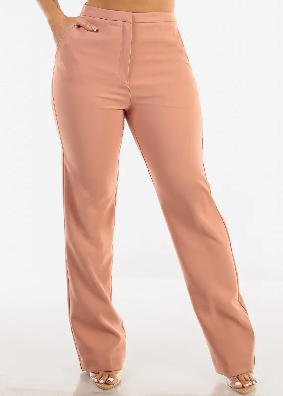 High Waist Formal Straight Dress Pants Dusty Pink