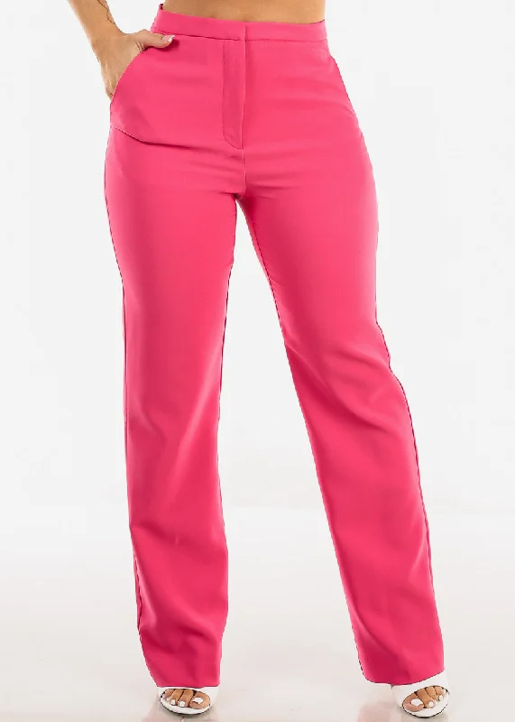 High Waist Formal Straight Dress Pants Magenta