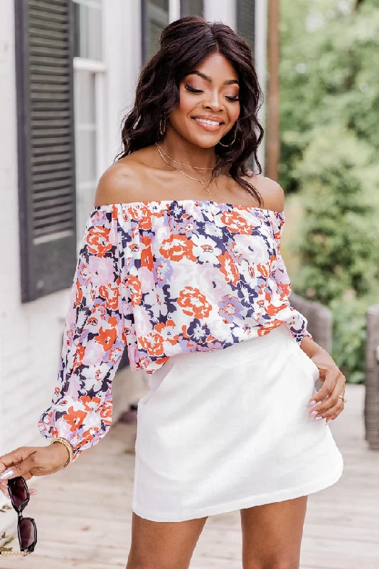 In Bloom Navy Off The Shoulder Floral Blouse FINAL SALE