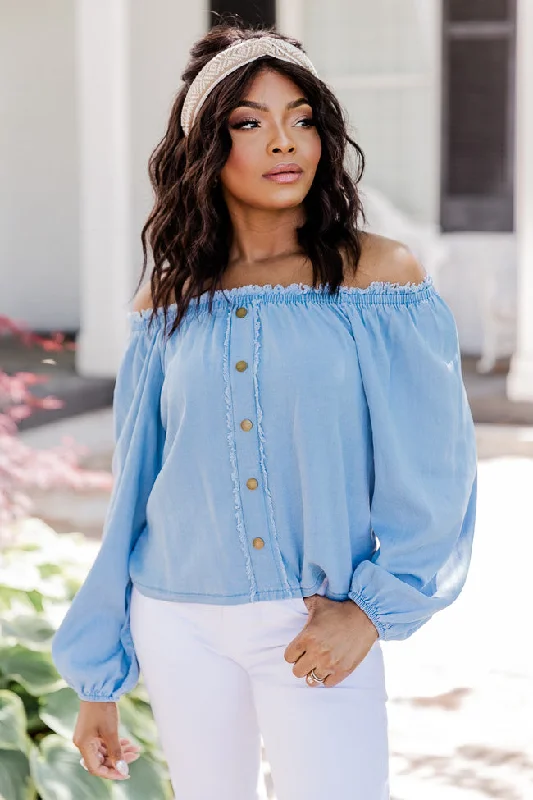 in-the-countryside-medium-wash-off-the-shoulder-button-front-chambray-blouse