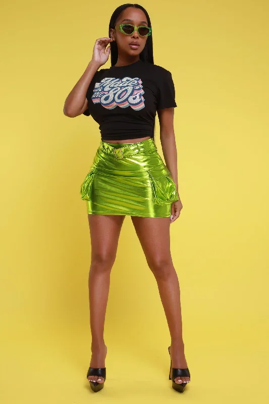 its-lit-metallic-satin-cargo-skirt-green