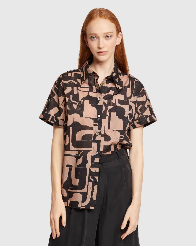 JASMINE GEO PRINT VOILE SHORT SLEEVE SHIRT