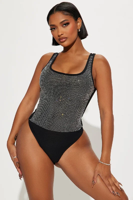 Just For Tonight Rhinestone Bodysuit - Black