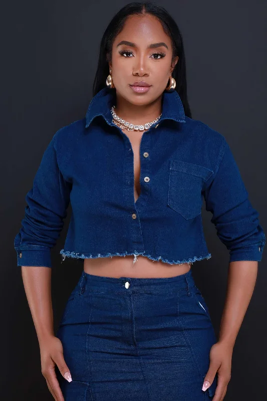 Just In Case Button Down Denim Top - Dark Wash