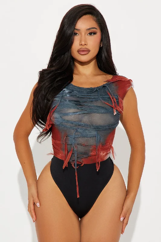 Just My Vibe Distressed Bodysuit - Rust/combo